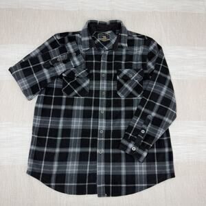 Freedom Foundry Men's Fleece Plaid Shirt Size XL Black Gray Long Sleeve Pockets